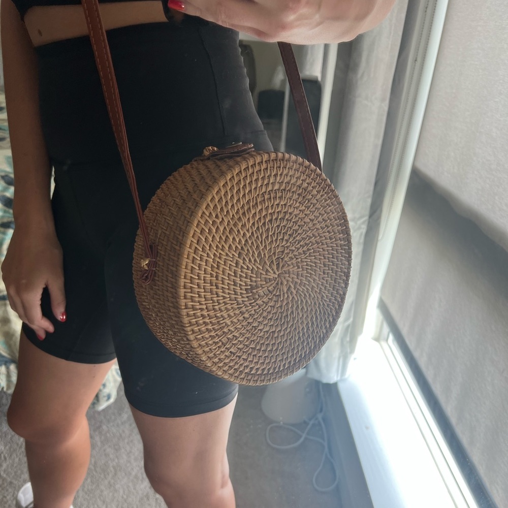 Woven Round Crossbody Bag - Brown